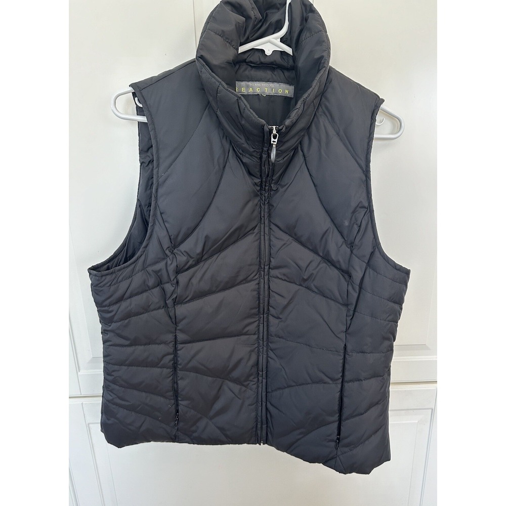 Kenneth Cole Reaction Puffer Vest Womens Medium M Black Mock Neck Full Zip